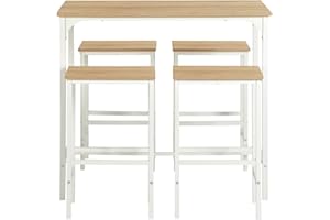 anrekl 5 Piece Dining Table and Chairs Set, High Bar Table, Space Saving Kitchen Table, Suitable for Kitchen Dining Living Room, Bar Table 100x60x90cm, Oak