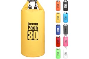 MORAINJAY 30L Borsa Impermeabile,Giallo Waterproof Zaino Impermeabile Sacco Impermeabile con Tracolla Regolabile,2L/5L/10L/15L/20L/30L Dry Bag per Outdoor Sport Acquatici,Barca, Pesca, Rafting, Nuoto