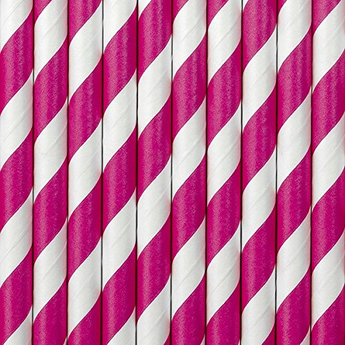 60-tlg. Set Papierstrohhalme Strohhalme MIX – Punkte Streifen – schwarz pink silber 20 cm - 7