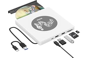 ‎BUNUD BUNUD Externes DVD Laufwerk, CD Laufwerk Extern USB 3.0 CD DVD +/- RW Brenner Player mit 2 USB SD/TF Ports, USB C Externes CD Laufwerk für Apple, Laptop, Windows 11, MacBook, Mac