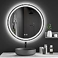 Dripex 600mm Round LED Bathroom Mirror, Illuminated Circle Makeup Vanity Mirror with Demister Pad, Anti-fog, 3 Lighting Modes, Dimmable, Wall Mounted, Front+Backlit, IP44