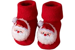 GENERIC Baby Christmas Socks Toddler Anti-Slip Cotton Sock Xmas Pattern Girl Boy Baby Fluffy Socks Thick Winter Warm for Newborn 0-36 Months, Red Christmas Slipper Stockings Gift
