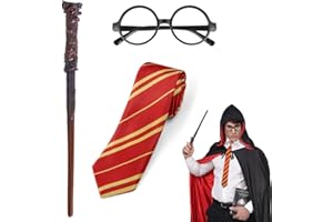 FENQURO 2 Pcs Baguette Magique, Costume de Magicien Enfant, Cosplay Ensemble, Deguisement Enfant, Kit Robe Sorcier d'accessoires pour Halloween Fête Carnaval Party Noël(A)