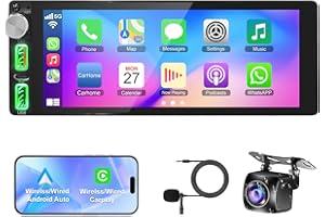 INEXACCESSORIES Single-Din-Autoradio mit kabellosem Carplay und Android Auto, 6,8 Zoll IPS Carplay-Radio mit GPS, Bluetooth, Sprachsteuerung, FM, AM, EQ, Typ-C, USB, SWC, Mirror Link, Backcp-Kamera, MP5-Player