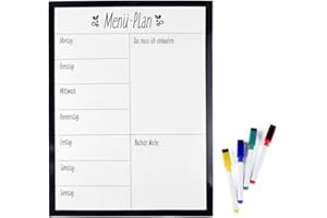 EAST-WEST Trading Magnetisches Whiteboard Menü-Plan - Einkaufsliste - einfach zu beschreiben und wegzuwischen mit starkem Magnet - Flexibles Magnetboard inklusive 4 farbige abwischbare Stifte