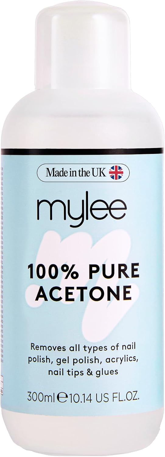 Mylee 100% Pure Acetone (300ml) - Gel Nail Polish Remover – Maximum Strength Professional Soak-Off for UV/LED, Acrylics, Nail Tips & Glue - Made in the UK