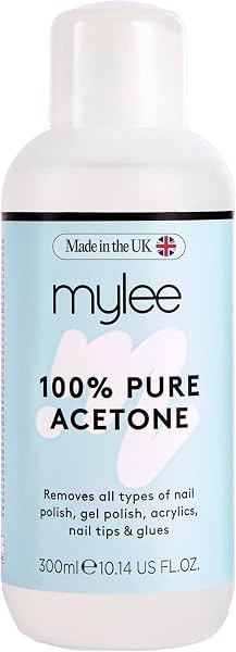 Mylee 100% Pure Acetone (300ml) - Gel Nail Polish Remover – Maximum Strength Professional Soak-Off for UV/LED, Acrylics, Nail Tips & Glue - Made in the UK - 1