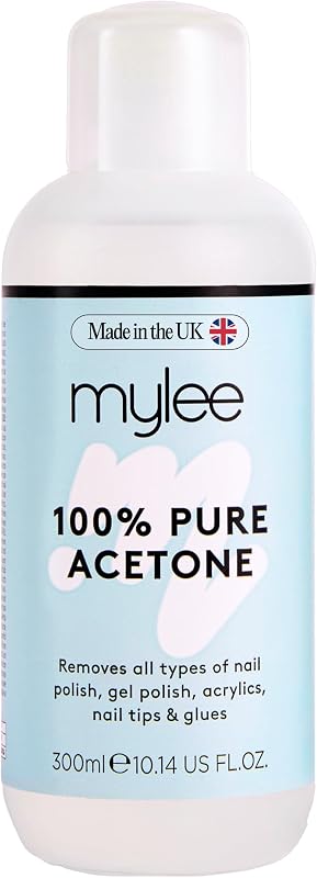 Mylee 100% Pure Acetone (300ml) - Gel Nail Polish Remover – Maximum Strength Professional Soak-Off for UV/LED, Acrylics, Nail Tips & Glue - Made in the UK