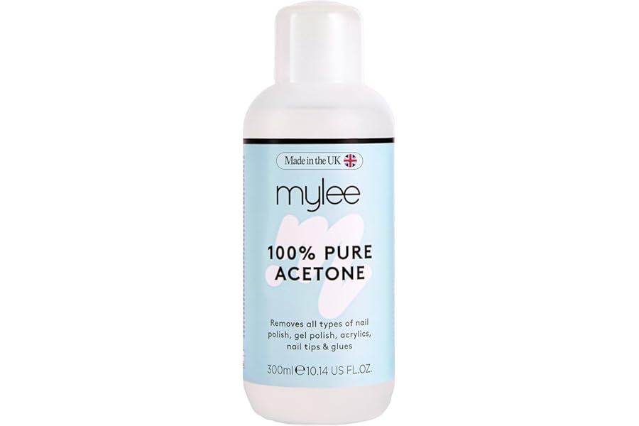 Mylee 100% Pure Acetone (300ml) - Gel Nail Polish Remover – Maximum Strength Professional Soak-Off for UV/LED, Acrylics, Nail Tips & Glue - Made in the UK