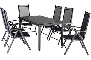 ‎CASARIA Casaria® Gartenmöbel Set 6 Stühle mit WPC Tisch 140x80cm Aluminium Sicherheitsglas Wetterfest Klappbar Modern Terrasse Balkon Möbel Sitzgruppe Garnitur Bern