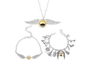 simyron Anhänger Halskette Bettelarmbänder 3PCS Unisex Harry P-Otter Schnatz Anhänger Halskette & Armband für Fans als Geschenk für Sammler oder als Dekoration, kreatives Geschenk für Männer & Frauen