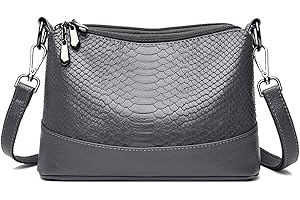 KUNKUN Piccola Borsa a Tracolla Spalla Donna Elegante Borsetta Tracolla Donna in Pelle Morbida con 3 Scomparti Borsa a Spalla 26x18x10 cm Grigio