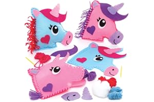 Baker Ross AW623 - Kits de costura de cojines de unicornio (Pack de 2), Actividad de manualidades infantiles con piezas de fieltro para coser, Multicolor