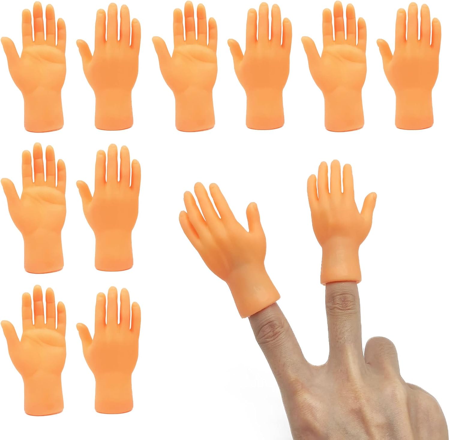 TSHAOUN 10 Pcs Tiny Hands, Mini Mano Izquierda Mano Derecha Mini Dedos Manos Pequeñas Meñique Pequeñas Manos Divertidas Marionetas de Dedos para Magia, Juegos, Fiestas, Interacción Mascotas (10 Pcs)