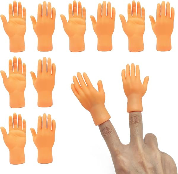 TSHAOUN 10 Pcs Tiny Hands, Mini Mano Izquierda Mano Derecha Mini Dedos Manos Pequeñas Meñique Pequeñas Manos Divertidas Marionetas de Dedos para Magia, Juegos, Fiestas, Interacción Mascotas (10 Pcs) - 1