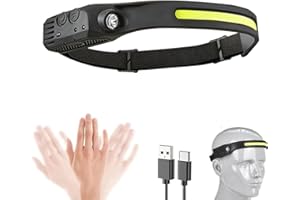 TASBER Head Torch, Luxelight LED Headtorch Rechargeable, Lumilight Head Torch 230° Wide Beam Headtorch, Rechargeable Waterproof Lightweight Headlamp for Running, Camping, Hunting (1, 1 Front Led Lichtleiste)