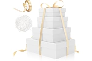 SEKEPINGO Cajas de regalo con tapa, caja de regalo de 4 tamaños diferentes, caja de regalo blanca para regalos, grandes a pequeños, para cumpleaños, bodas, baby shower, aniversario, fiesta, 13 a 28 cm, color