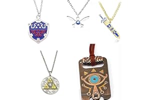 iTopCat Juego de 5 collares con colgante de Leyenda de Zelda, escudo de espada maestra, máscara de ojo de Sheikah para jugadores de fans, Zinc