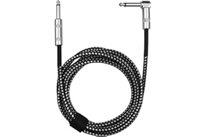 Baxcdyswe Cable Jack 6.35mm, Cable Guitare Electrique Tressé 300cm Câble Stéréo Audio Jack, Connecteur Droit et Coudé pour Guitare Électrique, Basse, Clavier, Table de Mixage, Haut-Parleur