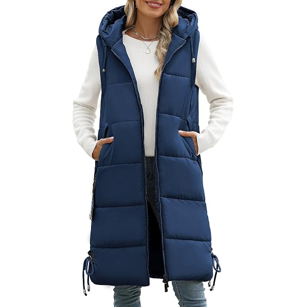 Gilet D’Hiver Femme Matelassé Sans Manches à Capuche – Imperméable, Léger Et Chaud Avec Poches (Grande Taille Disponible)