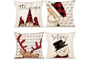 ZWJD Housse Coussin Noel 40x40 Lot de 4 Housse de Coussin Deco Noel Coton et Lin Décoratif Taie d'oreiller 40 x 40 cm pour Chambre, Nanapé, Chaise, Lit Decoration Noel