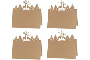BIGTREE 60 Pack Christmas Kraft Table Cards Name Place Cards Foldable Dinner Table Cards Hollow Seat Cards Greeting Cards Table Number Card Writable Printable for Wedding Xmas Birthday Party Decoration