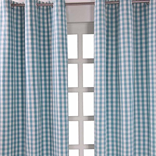 Homescapes Ösenvorhang blickdicht Karo blau-türkis weiß Dekoschal 2er Set Breite 137 x Länge 228 cm Vorhang Paar 100% Baumwolle - 2