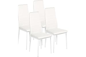GOKHOMX Set 4 Sedie Sala da Pranzo Sedie Cucina Bianche con Schienale Alto Sedie Soggiorno Per Arredo Sala da Pranzo,Cucina e Ufficio,Gambe in Metallo,Bianche