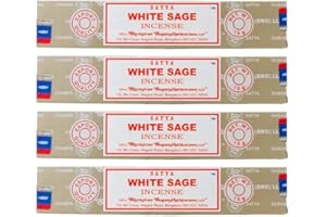 RUSHANT Satya Räucherstäbchen, weißer Salbei, 15 g x 4 Packungen | für Meditation, Yoga, Heilung, Aromatherapie, Relxation, Spiritualität |