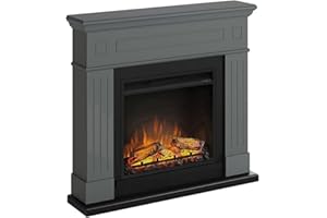 TAGU the missing piece Cheminée électrique Effet Flamme TAGU Larsen - Cheminée électrique avec Chauffage, 1500W, Programmable sur 7 Jours, Télécommande (Gris Uniforme)