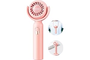 Otlonpe Handventilator Akku, 3 IN 1 Mini Ventilator, 130° Drehbarer Klein Ventilator Hand, Hand Ventilatoren USB Aufladbar mit Basis und Schlüsselband für Make-up Reisen Drinnen Draußen