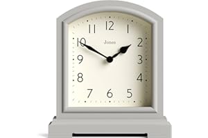 JONES CLOCKS® Tavern Reloj de repisa | Diseño Moderno de la Parte Superior del Arco | Gris Claro | Estilo clásico contemporáneo para Escritorio, Mesa, estantería o mesita de Noche