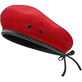 AYPOW Wool Beret Cap For Men Women Military Style With Leather Trim - Adjustable, One Size