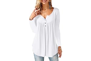 Beluring Women Casual V Neck Tops Long Sleeve Pleated Tunic Tops Shirts Blouse