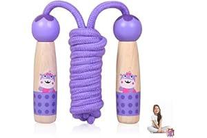 GUBOOM Corda per Saltare Bambini, Salto della Corda con Manico in Legno Colorato Cartoon per Bambini, Corda per Saltare in Cotone Regolabile, Saltando Corda per Allenamento Fitness
