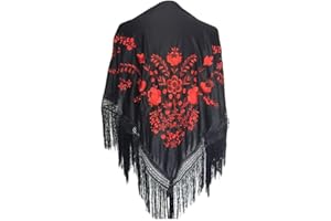 La Senorita Hiszpański szal Manton haftowany, chusteczki Flamenco do sukienki Fair, Sevillana lub Flamenco, rozmiar L [190 x 90 cm], dla wszystkich grup wiekowych, dla dziewcząt i kobiet