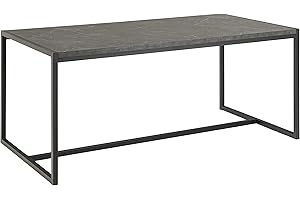 Marca Amazon - Movian Mesa de comedor con efecto de mármol mate en la parte superior, Rectangular, base metálica en negro, 180 cm x 90 cm x 75 cm, Negro mate, 74.93 H