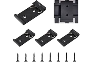UFURMATE Din Rail Mount Clip, 4Pcs 35mm Wide Din Rail Fixed Clamps Aluminum Alloy Solid State Relay Clips with 8Pcs Mounting Screws (Black)