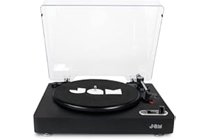 JAM Spun Out Plattenspieler Bluetooth - Record Player, 3-Geschwindigkeiten Vinyl-Player, Schallplattenspieler mit Staubschutz, Kopfhöreranschluss, Aux-In, Vinyl zu MP3 Umwandlung, Schwarz