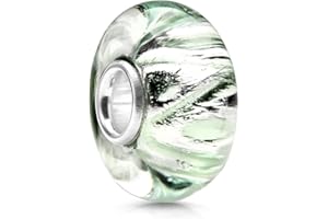 MATERIA BY MATTHIAS WAGNER MATERIA 1472 szklane koraliki ze szkła Murano zielone srebro 925 - szklane perły z błyszczącą folią do bransoletki