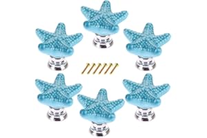 Mobili Pomelli, Lommer 6 pezzi Stella Marina in Ceramica Mobili Manopola Rotonda Fashion Manico in Porcellana Bambini Pomello per cassetto/armadi/armadio, Ceramica, Blue, 3.4*3.4*2.4cm