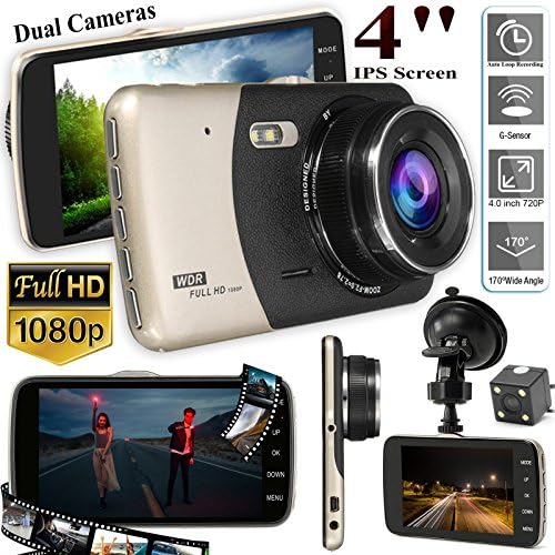 Splinktech ® Car Dash Cam 1080P FHD 4.0 inch IPS Screen Front &amp; Rear Dual Lens 170°+ 120° Wide Angle Car Vehicle Dashboard DVR Camera Video Recorder WDR Night Vision, G-Sensor, Motion Detection Loop Recording (Dash Camera)