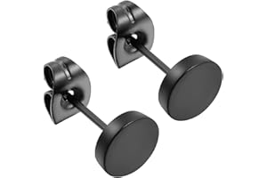 JewelryWe Pair of Mens Womens Stainless Steel Unisex Illusion Round Tunnel Plug Post Stud Earrings 2pcs, Black