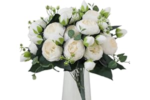 Veryhome 4 pęczki sztucznych kwiatów piwonii jedwabnych piwonii bukiety sztuczne kwiaty bukiety dekoracja ślubna dom stół kuchnia biuro ogród zieleń ślubna (białe)