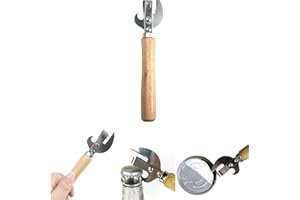 KISBEIBI Apriscatole,manuale in ferro per rimuovere lattine,apribottiglie,con manico in legno, 15,4 cm, apriscatole universale da picnic da cucina, manico in legno portatile resistente (1 pz)