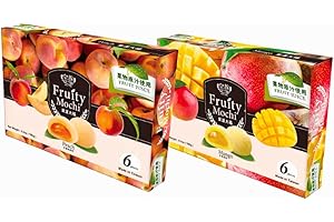 STARRY MART Royal Family Japanese Style Fruity Mochi Daifuku Sweet Rice Cake Desserts Chewy Snacks 180g - Peach & Mango (Pack of 2)