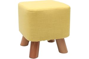 UUSSHOP Wooden Support Upholstered Footstool Ottoman Pouffe Padded Chair Stool with Removable Linen Cover 4 Beech Legs (Yellow)