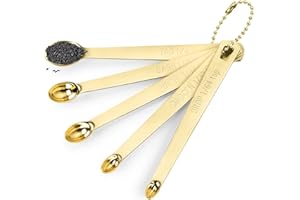 ESIE HOUZIE 5-Piece Mini Gold Measuring Spoon Set, Tiny Metal Spoons for Dry or Liquid Ingredients Tad Dash Pinch Smidgen Drop for Baking Cooking Use
