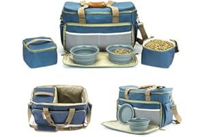 Posh Pooch Dog Travel Bag Pet Multi-Use Dog Outdoor Bag with Locking Safety Zippers, Food and Accessory Bag for Traveling For Dogs, Cats & Pets Includes Bowls, Matt, Tag & Shoulder Strap (Blue)