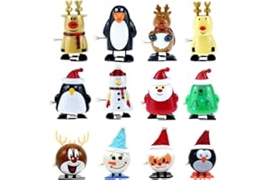 PRETYZOOM 12Pcs Jouets à Remonter Bonhomme de Neige Renne Arbre de Noël Père Noël Pingouin Jouets D'horlogerie Figure Noël Vacances Fête Fournitures Faveurs Goodie Sac de Remplissage
